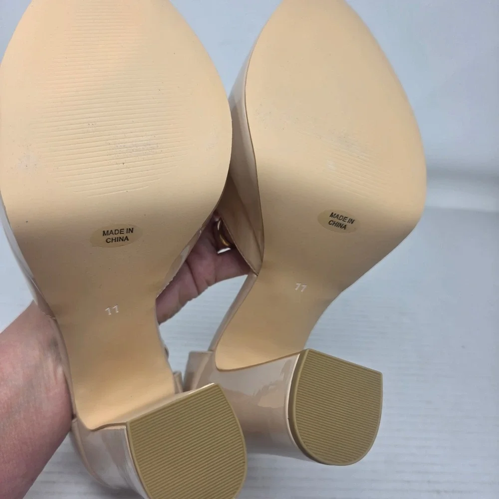 Motimoden Platform Pumps Women 11 Beige Patent Pointed Toe Ankle Strap MOT NWOT